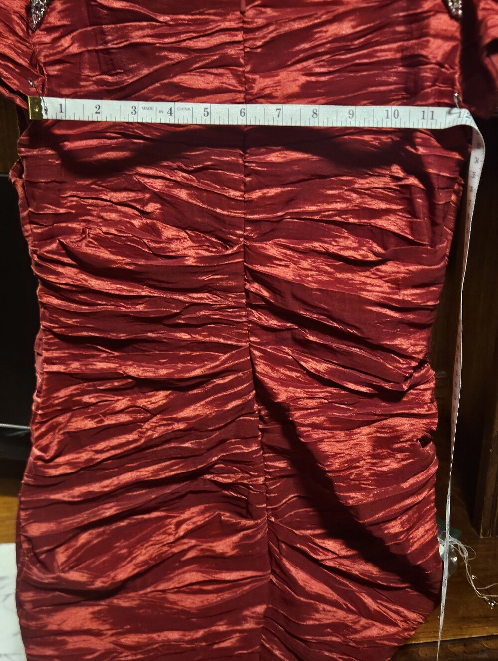 Alex Evenings Red Ruched Mini Dress with Jeweled Shoulders - Picture 11 of 16